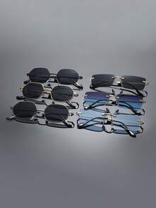 6pcs Men Small Square Rimless Vintage Classy Aesthetic Street Style Classic Delicate Fashion Glasses For Street Snap Musical Festival Business Appointment Outfits Party Decoration - 彩色 - 查看 1