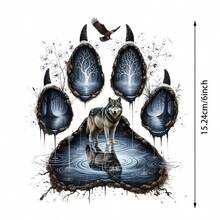 6 Inch Dark Style Claw Print Vinyl Sticker, Wolf Double Exposure Self‑Adhesive Decal, Decor For Cars Trucks Motorcycles Windows Walls, Works On Glass Metal Ceramic - A - View 3