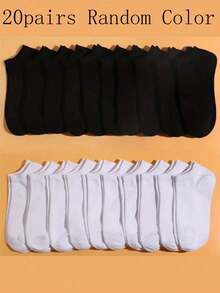 20 đôi tất thể thao thông thường cho nữ, tất ngắn thời trang tối giản thấm hút mồ hôi thoáng khí cho thể thao ngoài trời, phong cách cặp đôi unisex - Đen và trắng - Xem 9