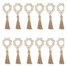 Handmade Woven Napkin Rings With Tassels And Wooden Beads, Adjustable, Suitable For Rustic Farmhouse Dining Table Decor, Bohemian Style - wood - View 4