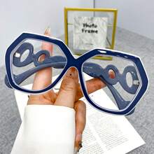 2D Design - Brand New Oversized Frame Design, Stylish Glasses Suitable For Both Men And Women, Perfect For Photography And Everyday Wear, Serving As Decorative Eyewear. - Blue and White - View 13
