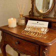 16-Pair European And American Style Large Hoop Earring Set, Gold Twisted Hoop Earrings, Simple And Elegant Earrings, Multiple Sizes Of Gold Large Hoop Earring Set, Versatile Earrings For Commute - Vàng - Xem 8