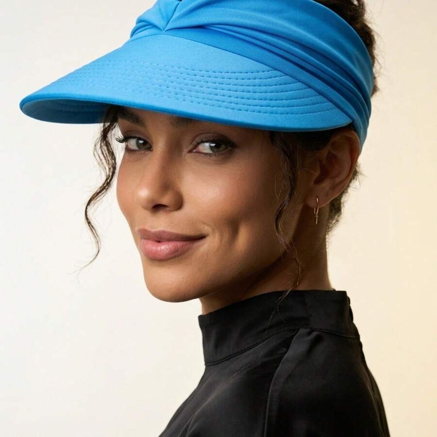 Women's Wide Brim Turban Visor With UV50+ Protection, Beach, Pool, Foldable, Adjustable, Summer - 藍色觸控 - 查看 1