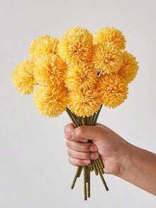 8/16pcs Artificial Chrysanthemum Ball Flowers Dandelion Hydrangea Arrangement Bouquet Present Friends Bridal Wedding Bouquet Decor Home Office Coffee House Party Wedding Decoration - 黃色 - 查看 10