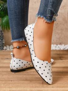 Zapatos de punta puntiaguda con escote en V con lunares, mocasines casuales de bajo empeine para mujer - Blanco - Ver 6