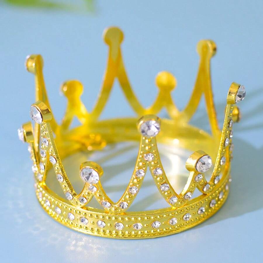 Corona pequeña y transparente, ligera y minimalista, con incrustaciones de diamante de imitación delicados y huecos - Dorado - Ver 1