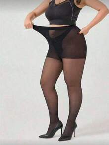 1/2/4/6/8 Pairs Plus Size Women's 20D Reinforced Crotch Pantyhose - Black - View 2
