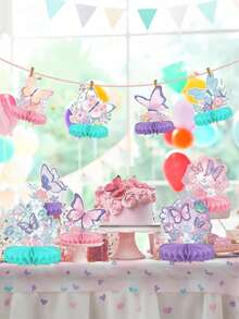Butterfly Themed Desktop Decor, Butterfly Birthday Party Decorations, Spring Honeycomb Desktop Center Decor, Spring Floral Themed Baby Shower Decorations - Multicolor - View 5