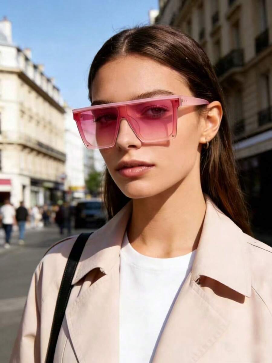 2026 New Oversized Rimless Pink Fashion Glasses, Street Style Driving Glasses, Retro Design For Women - Red Violet - View 1