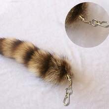 1pc Plush Raccoon Tail Keychain Charm - Soft Fluffy Key Holder With Metal Ring, Decorative Bag Accessory For Women S, Cute Gift For Keys & Small Items, Raccoon Gifts, Playful Design, Finish - Brown-1 - View 3