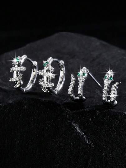 1 Pair 2pcs/Set Luxury Zirconia Snake Wrap Ear Cuff, Unique Fashion Ear Cuff Earrings, Unisex Suitable For Special Occasions, Festivals And Parties