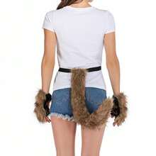 [Free Shipping]Adolala Faux Fur Fox Tail Cat Wolf Set Pl 11ush Mask Fluffy Paw Gloves Halloween Christmas Party For Women - 粉色 - 查看 5