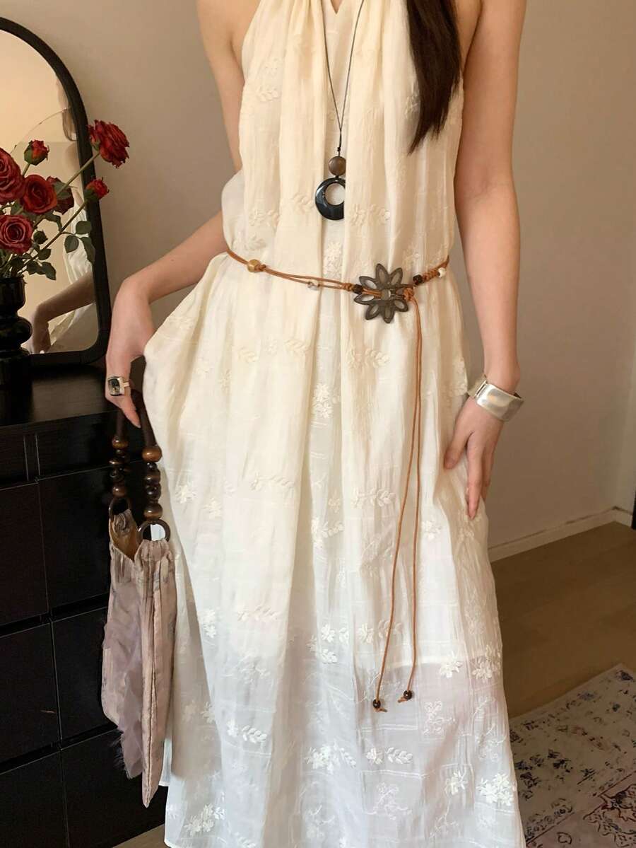 1 chiếc dây thắt eo bằng polyester kiểu Bohemian cổ điển hình hoa sen - màu nâu - Xem 1