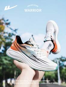 WARRIOR 1 par de zapatillas deportivas con cordones unisex, zapatillas casuales transpirables de malla, zapatos atléticos cómodos y ligeros para parejas - Blanco, azul, naranja - Ver 11