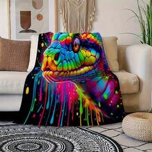 Flannel Blanket With Snake Head Pattern, Hypoallergenic Fabric, Digital Print, Suitable For All Seasons, Versatile And Stylish Design. Perfect Gift For Birthdays, Christmas, New Year's Day, Ideal For Beds, Sofas, Camping, Travel, Cars, Or Room Decoration-Ideal For Girls, Boys, And Adults - White - View 2