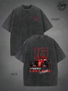 Charles Leclercs FormulaOne Sweatshirt, F1 Shirt, F1 Two Sides Shirt, Charles Leclercs Shirt, Charles Leclercs F1 Shirt, Charles Leclercs 16 , Vintage Wash Pattern T-Shirt For Men, 230G Washed Cotton High-Quality Cotton Printed Men's T-Shirt, Vintage Washed T-Shirt, Men's Clothing, Suitable For Daily Wear, Street Retro And Outdoor Sports And Leisure, All Cotton T-Shirt - màu đen - Xem 1