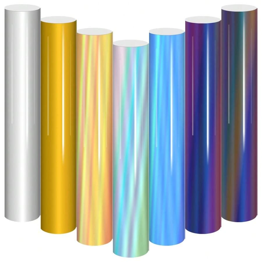 7 miếng decal vinyl chuyển nhiệt kim loại mềm hiệu ứng hologram - 12" x 10", decal vinyl hologram ủi lên quần áo, áo thun, decal vinyl ánh kim. - 7 bức ảnh - Xem 1