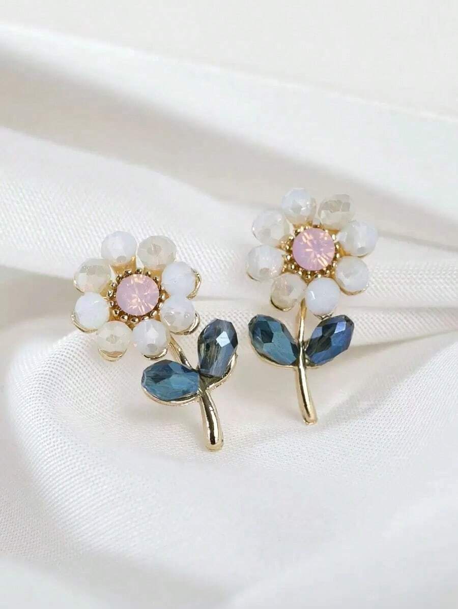 1 Pair Elegant Chic Delicate Glass Flower, Sunflower Stud Earrings, Suitable For Daily Wear And Vacation - Nhiều màu - Xem 1
