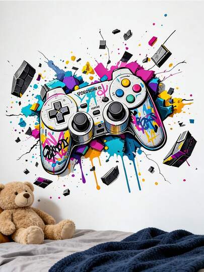 Hình dán tường trang trí hình tay cầm chơi game sáng tạo cho phòng ngủ, phòng khách, lối vào nhà, làm đẹp không gian sống.