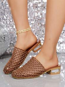 planare Nuevas sandalias de tacón grueso de tela tejida minimalista de moda para mujer en color marrón - Marrón - Ver 7