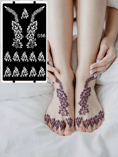 Hana Hand-Drawn Hollow Floral Tattoo Stencil - Sexy Floral Pattern, Suitable For Hands, DIY Painting, Ink, Reusable Mandala Design Template Stickers, Suitable For Women Body Party Makeup