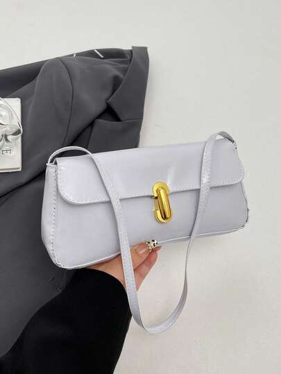 女士法式长棍包 新款搭扣 时尚复古腋下包 别致单肩包