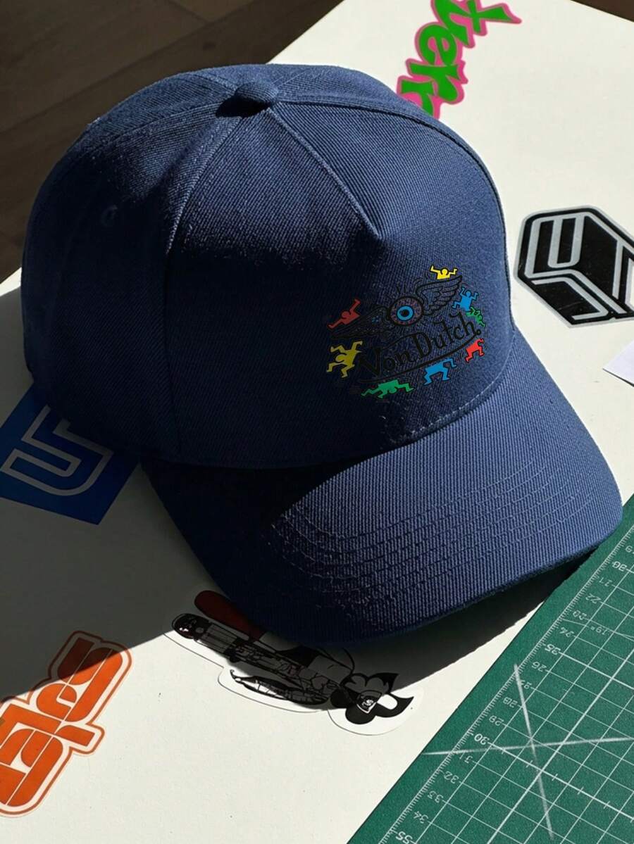 1pcs Eye Wings VonDutch  Printed Baseball Cap, Classic Casual Retro Y2K Unisex Baseball Cap, Adjustable Size, Lightweight And Sun Protection, Suitable For Outdoor Sports, Daily Use, Parties, And - 藏蓝色 - 查看 1