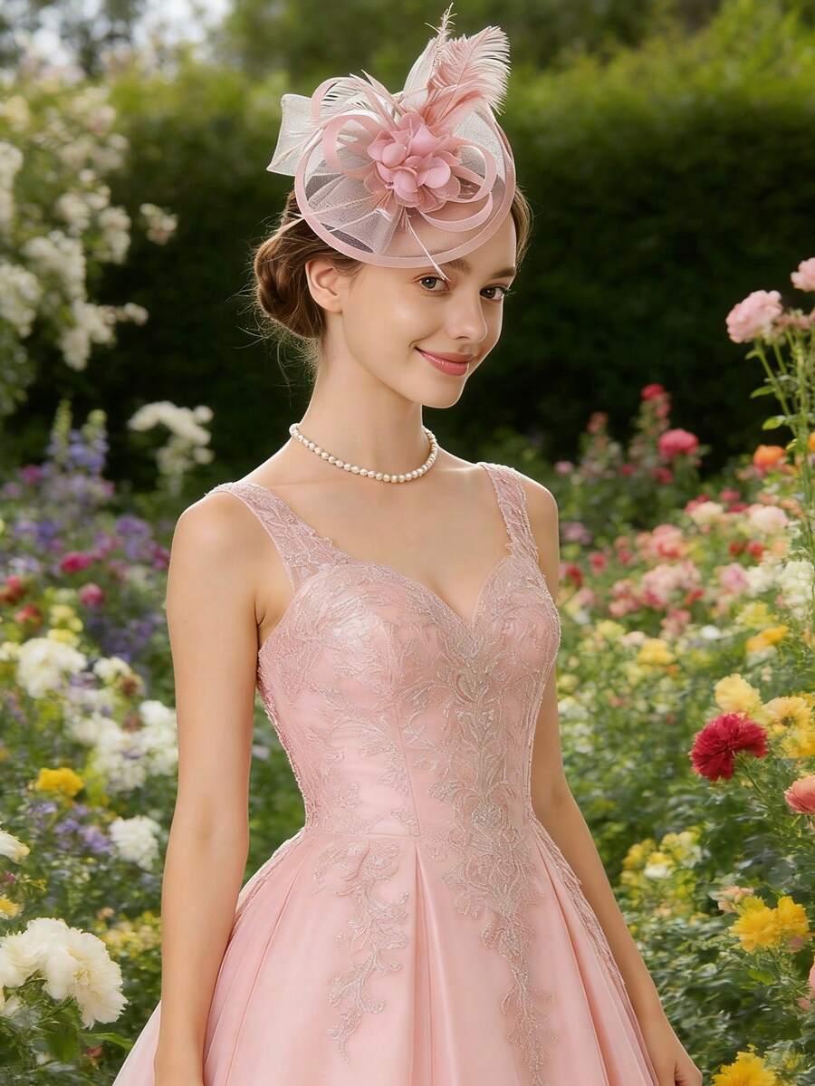 Mũ đội đầu bằng vải organza dành cho nữ, thích hợp cho nhà thờ, tiệc cưới, tiệc trà, mùa hè. - A - Xem 1