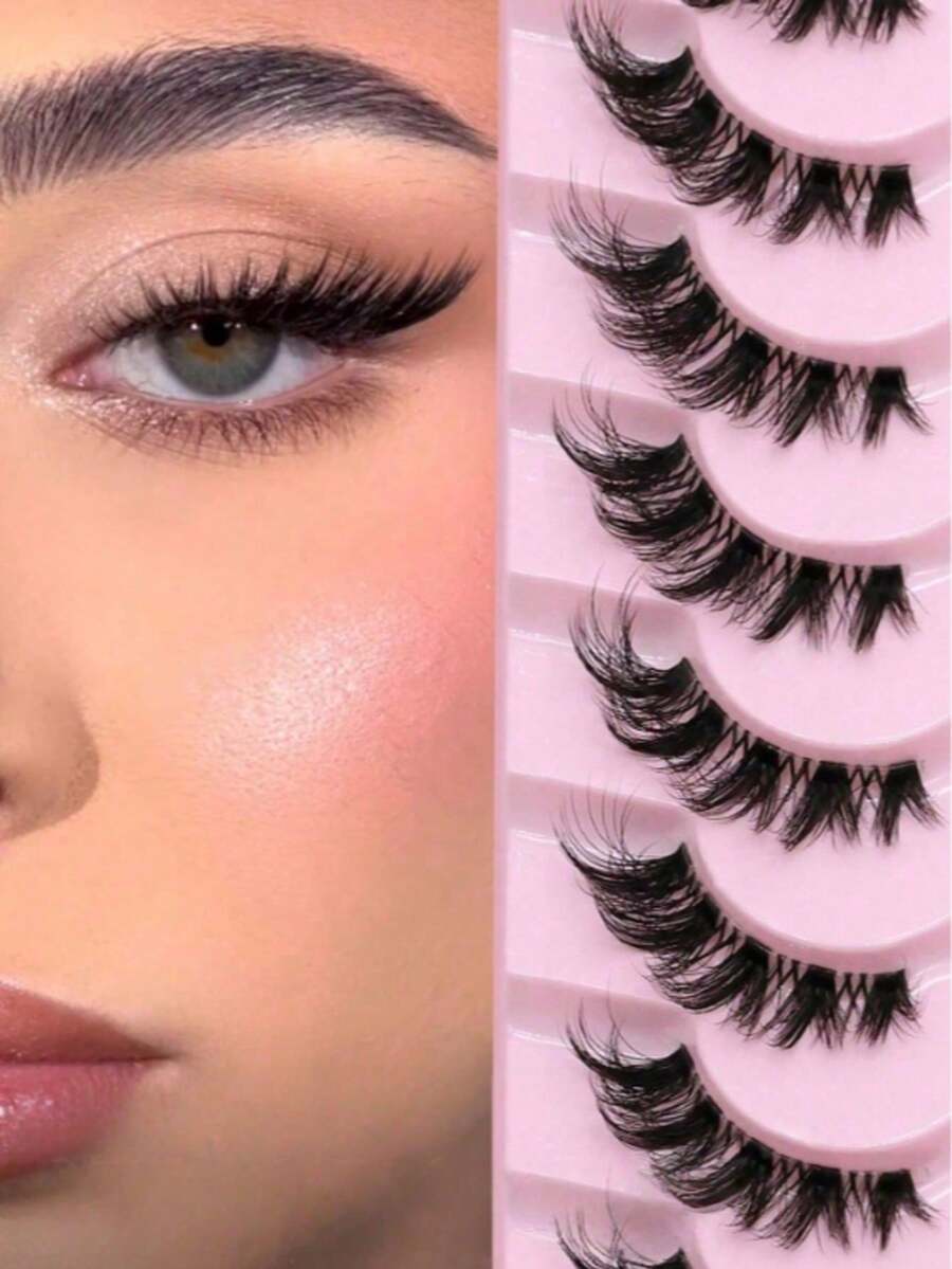 Transparent Stem Half-Strip False Eyelashes, Cat Eye Short Soft 3D Faux Mink Lashes, Natural Look Makeup (BP06) - Black - View 1