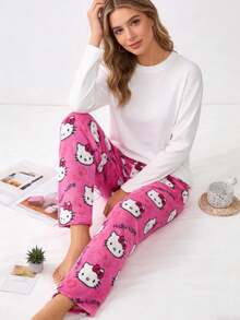 SANRIO 1件官方授权可爱毛绒睡裤，中等厚度，适合春、秋、冬三季穿着，柔软舒适，老少皆宜，是睡眠或休息的理想之选，也是节日、生日、开学季、圣诞节的完美礼物。 - 玫紅色 - 查看 7