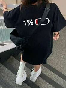 女款休閒圓領短袖T恤，適合春、夏、秋季，上衣，派對黑色 - 黑色 - 查看 2