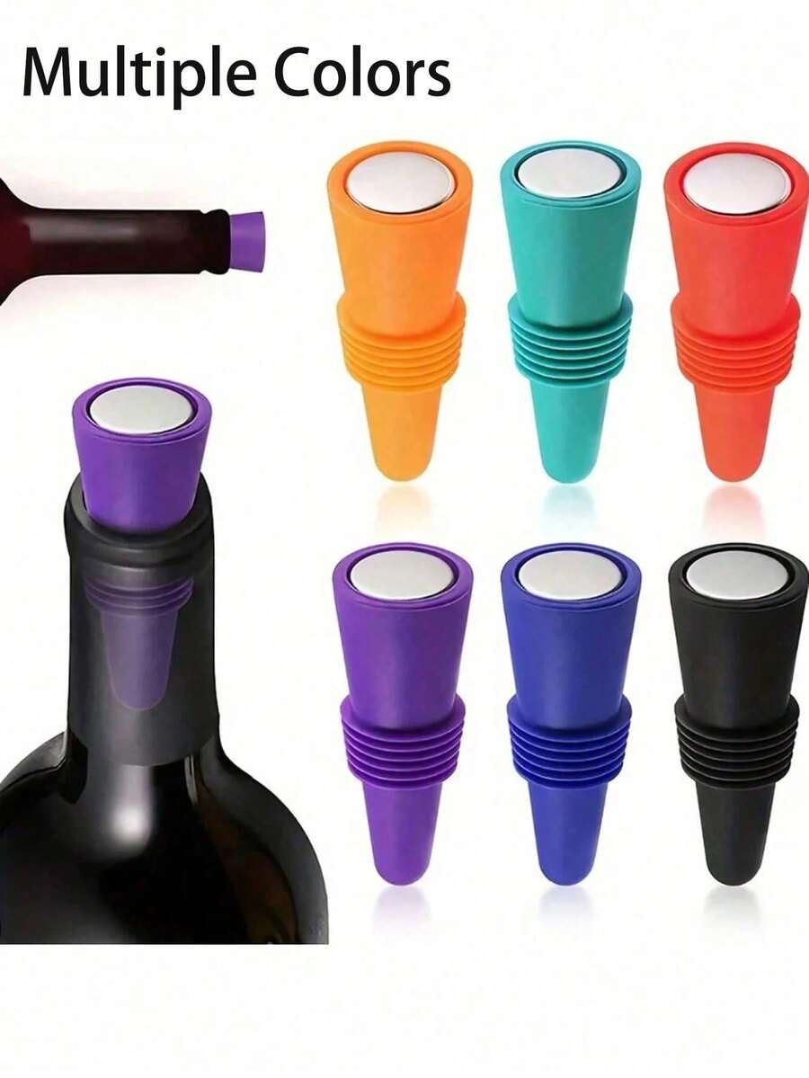 硅胶酒瓶塞套装 - 简单易用 | 可重复使用的威士忌配件 | 防漏啤酒和香槟瓶盖 | 密封性好，带保护盖 - 实用厨房和酒吧工具 | 可用洗碗机清洗 | 持久保鲜 - 开学必备 - 彩色 - 查看 1