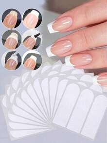 18pcs (864pcs) French Manicure Nail Stickers, Self-Adhesive Nail Wraps For Nail Art Decoration - Crescent Moon Design, Suitable For Nail Polish And Glitter, Create Flawless French Manicure - Multicolor - View 2