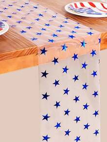 1pc/2pcs Blue Star White Sheer Table Runner, Independence Day Chiffon Decor, Suitable For Wedding, Holiday, Birthday, Home Party Table Decoration - Multicolor - View 9