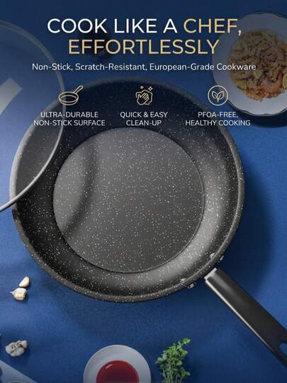 1PC – 12/26cm Flat-Bottom Non-Stick Frying Pan: Ideal For Frying Eggs, Searing Steaks, And Grilling. Resists Scorching And Is Easy To Clean. Features A Maifan Stone Non-Stick Surface And A Cold-Forged Design-A Coating-Free, Non-Stick Pan Perfect For Home Use