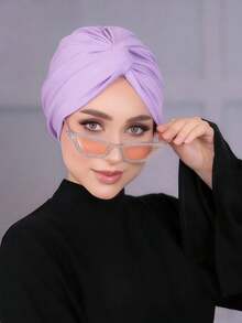 1pc Women's Classic Solid Color Chemo Turban, High Elasticity Pleated Design, Anti-Slip Breathable Headwrap, Multilayer Pleated Style For Hijab Pairing, Soft Comfortable Modal Knit Fabric, Suitable For Daily Wear,Beach,Holiday - Multicolor - View 8