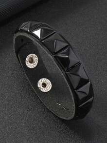 Juego de 1/4 pulseras de estilo punk de cuero con remaches, brazalete gótico con púas de los 80 para hombres y mujeres, accesorio de estilo rock - Negro - Ver 10