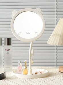 Cute Cat Ear Desktop Makeup Mirror, 360° Rotatable Adjustable Vanity Mirror With Storage Tray, Kawaii Cartoon Cat Face Cosmetic Mirror For Bedroom Dorm Desk, Portable Tabletop Beauty Mirror For Women Girls, Anti-Slip Base Makeup Tool, Ideal Gift For Friends Family, Available In White/Pink, Perfect For Daily Makeup Skincare, Cute Room Decor Aesthetic, Student Dormitory Essential, Easy To Clean And Use - Multicolor - View 8
