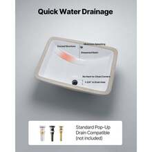 Unterbauwaschbecken Handwaschbecken 530 x 375 mm rechteckiges Spülbecken aus Keramik mit Überlaufloch, moderne Unterbauspüle Küchenspüle für kleine Räume, Badezimmerwaschbecken Weiß - 15*21 Zoll - Übersicht 5