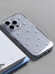 1个蓝色星星可爱图案微闪亮片透明手机壳，兼容 17 Pro Max/16/15/14/13/12 Pro Max/11/Xr/7/8/Air，梦幻闪亮防震保护壳，精美礼品 - 藍星星 - 查看 1