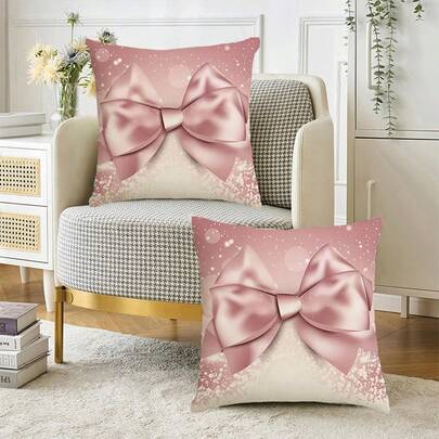 Bộ 2 vỏ gối trang trí in hình nơ, phù hợp với nhiều loại gối và đệm trong nhà, trang trí phòng ngủ, ngày lễ, tiệc tùng, (Không bao gồm ruột gối), (Không thêu), (Nhiều kích cỡ), (In một mặt)