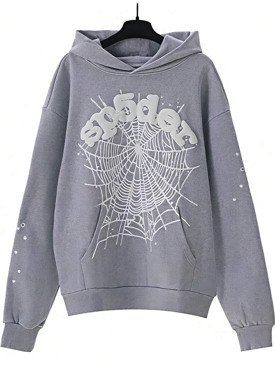 2025 New Color Matching Sweatshirt Hip Hop Fashion Printed Hoodie, Loose Men's And Women's Hooded Sweatshirt - 灰色 - 查看 1