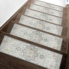 Pisadas antideslizantes para escaleras de madera 13 unidades alfombras de  para interiores de 8 x 30 pulgadas alfombrillas con borde con respaldo calcomanía TPE alfombras de escalera - 8 x 30 - Ver 1