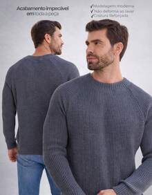 Baronesa Tricot Men's Ribbed Knit Sweater Premium Casual Boat Neck Sweater Valentine's Day Gift - Dark Grey - View 2