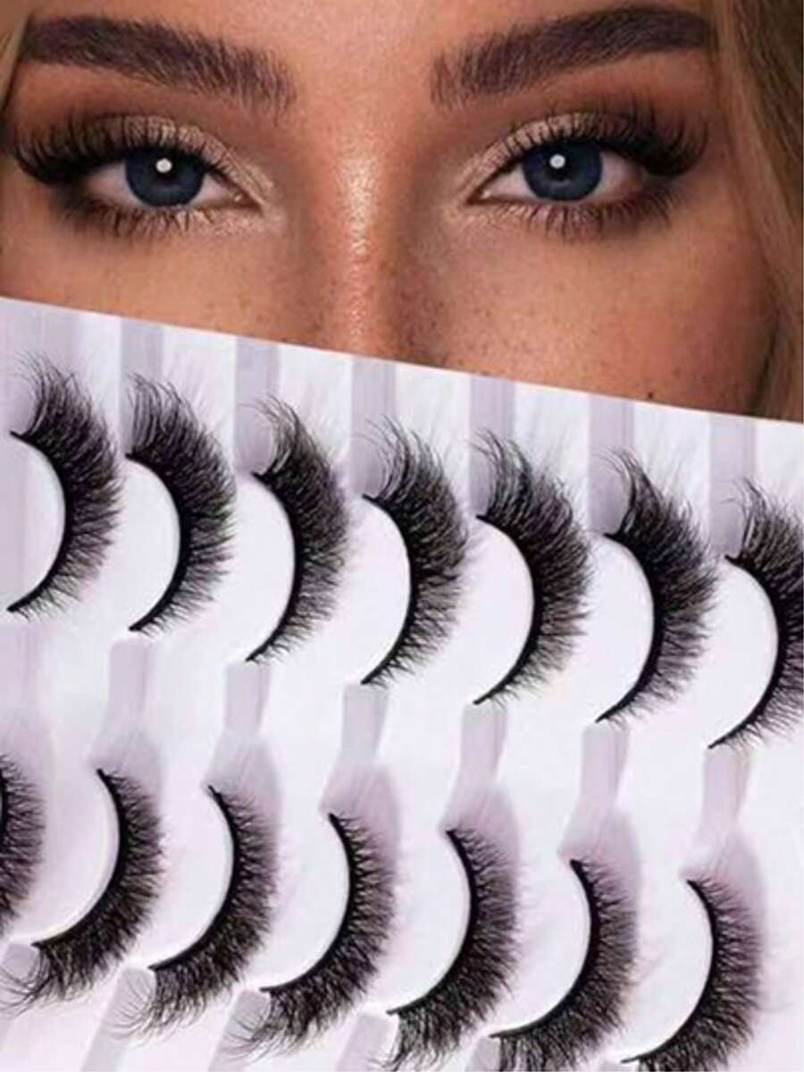 7对3D蓬松仿貂毛假睫毛，长度12毫米 - 黑色 - 查看 1