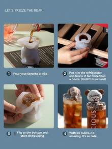 Bear Mold, Bear-Shaped Ice Cubes For Coffee, Beverages, Milk Tea, Juice, DIY Cartoon Bear Tray, Silicone Ice Ball Mold For Whiskey, Creative Cute Bear Ice Maker, Round Tray, Bear Mold Silicone Tray For Frozen Coffee, Milk Tea, Bag - Multicolor - View 11