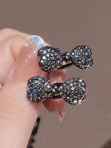 5pcs Small Rhinestone Bow Side Clip, Rhinestone Hair Clip Elegant Mini Bangs Hair Accessories - Multicolor - View 6