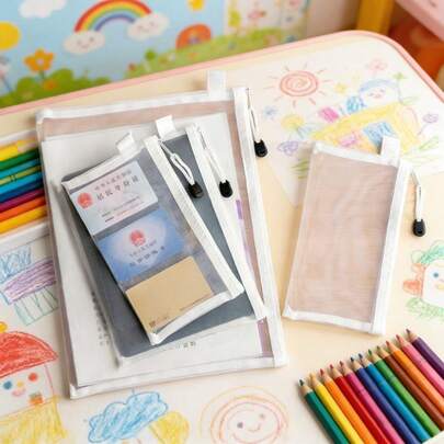 Túi lưới khóa kéo cỡ lớn A6/A5/A4 dùng cho văn phòng - Túi đựng hồ sơ lưới trong suốt, hộp bút, túi đựng đồ chơi xếp hình, túi đựng tài liệu có khóa kéo, túi đựng đồ du lịch xách tay.