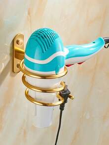 1个浴室吹风机支架，壁挂式螺旋吹风机架，免钻孔浴室吹风机收纳架，铝制吹风机整理架 - 金色 - 查看 2