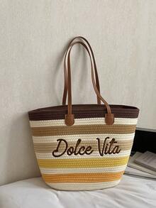 Túi đeo vai nữ dung tích lớn, túi đeo chéo thời trang thường ngày, túi xách nhẹ, túi cói độc đáo, túi du lịch biển. - màu nâu - Xem 4